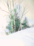 Painting white trees in winter using a scratching and scraping technique